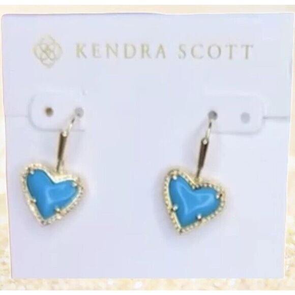 Kendra Scott Ari Heart Huggie Turquoise Gold Drop Earrings - Picture 1 of 1